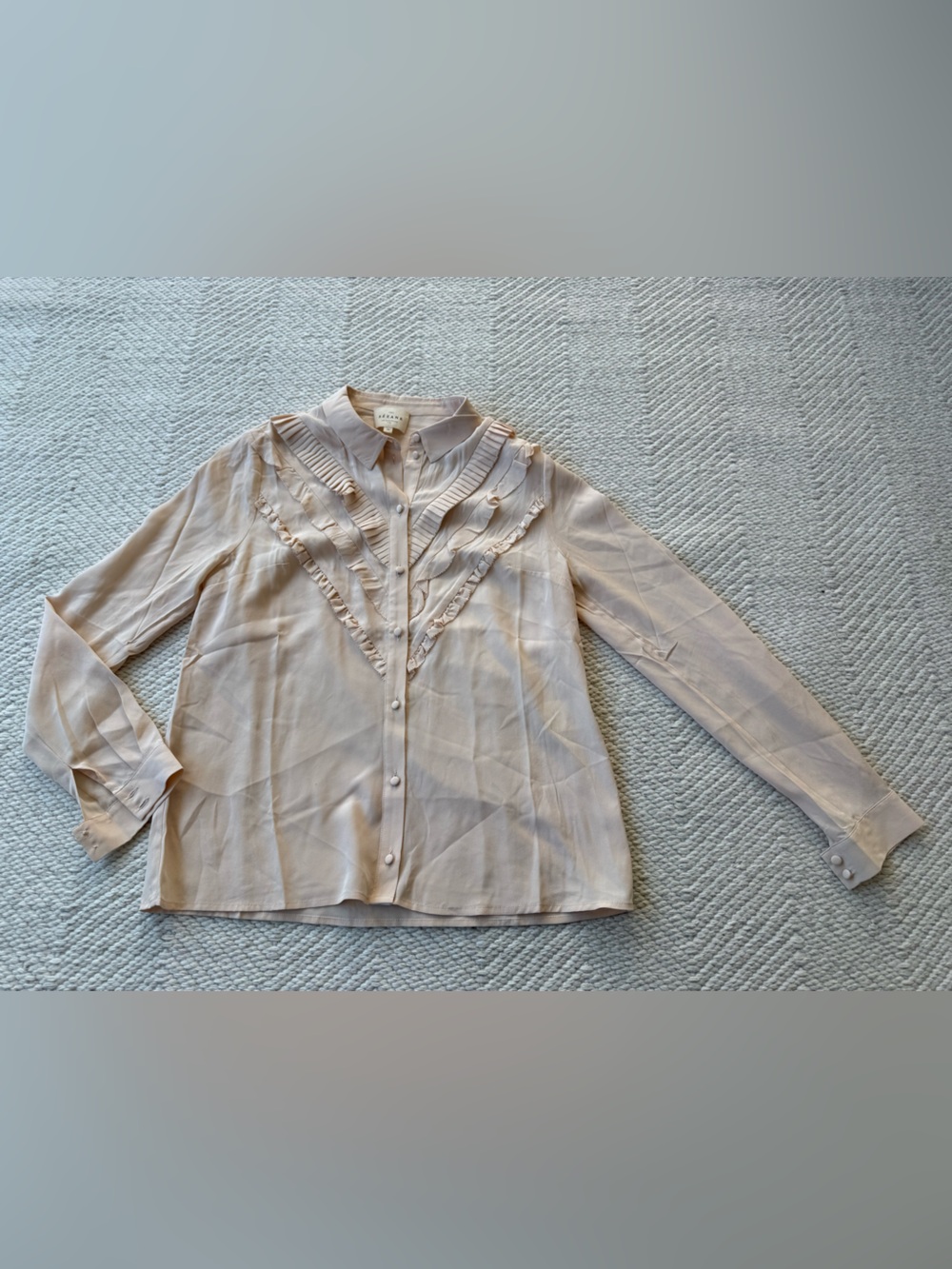 Sezane 100% Silk Ruffle Button Down Blouse Light Pink sz 36